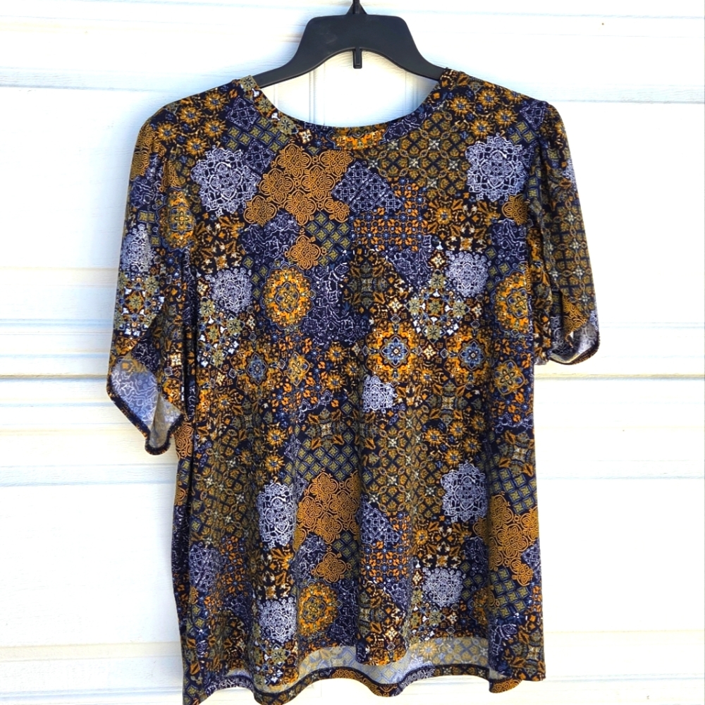 Michael Kors  Navy Blue and Yellow Patterned Blouse